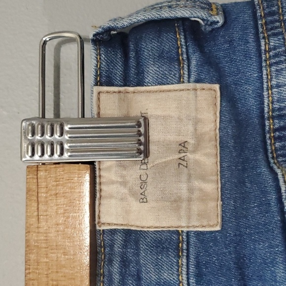 Zara Jeans Womens Size 6 Blue With White Glitter Red Side Stripes Raw Cut Frayed - Picture 10 of 12